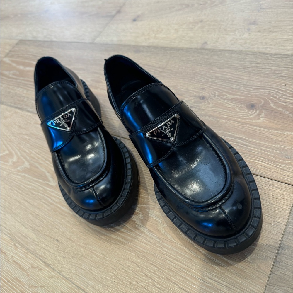 Prada chocolate brushed leather loafers